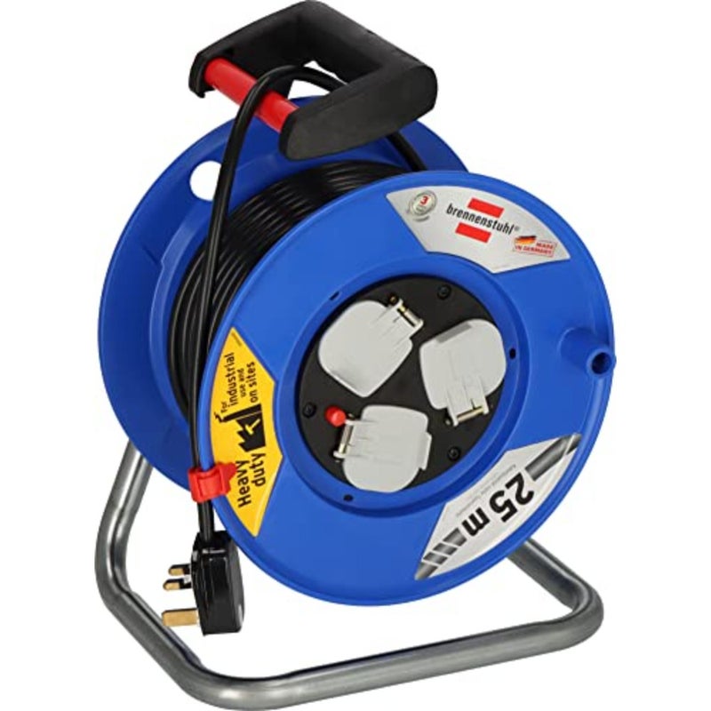 Garant 25 m cable reel, 3-way BS, for outdoor use, steel tube frame and ergonomic handle, durable winding, black, Made in Germany - Image 1