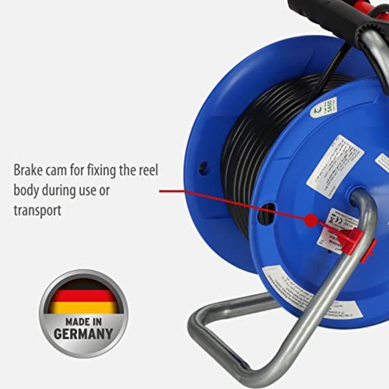 Garant 25 m cable reel, 3-way BS, for outdoor use, steel tube frame and ergonomic handle, durable winding, black, Made in Germany - Image 4