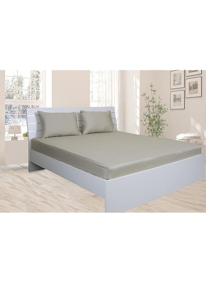 Hotel Linen Klub Stone Single Size 100 X 200 + 30 Cm Fitted Bed Sheet Off White Cotton Material  - Image 1