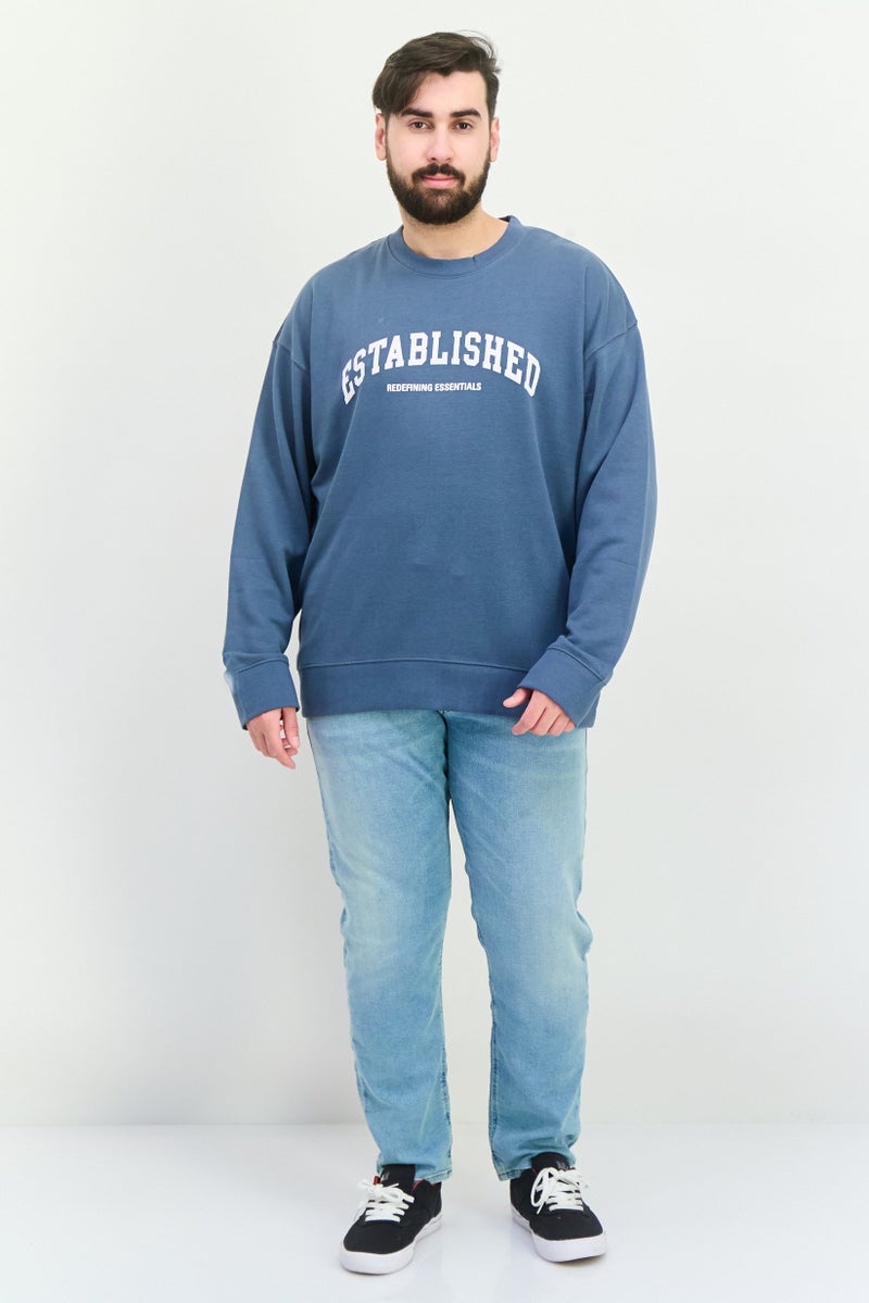 Established Redefining Essentials Men Crew Neck Long Sleeves Brand Logo Sweatshirt, Slate Blue - Image 2