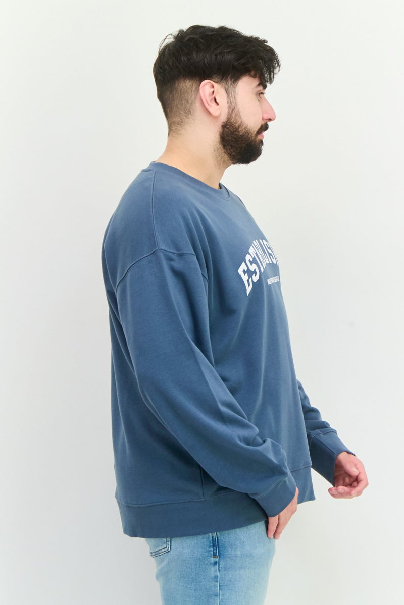 Established Redefining Essentials Men Crew Neck Long Sleeves Brand Logo Sweatshirt, Slate Blue - Image 2