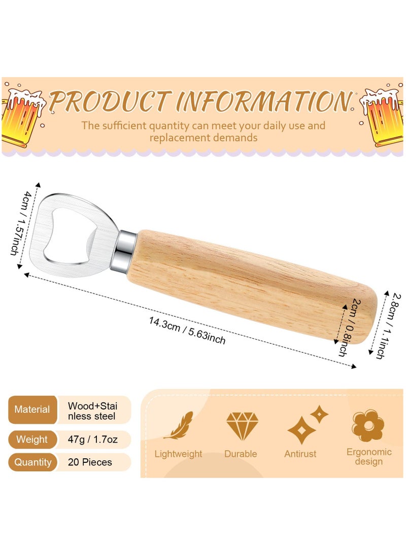 SYOSI فتاحة زجاجات من الفولاذ المقاوم للصدأ مع مقبض خشبي مجموعة هدايا محفورة لحفلات الزفاف المنزلية المطاعم (20 قطعة) - Image 3
