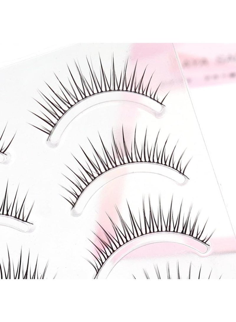 KHAJUL 5 Pairs Fake Eyelashes False Eye Lashes Daily Strip Cross Black Thin Band 7-10mm Comic Manga Natural Curl Lashes Cosplay V Shape Lash for Wedding Party Work Natural Look Eye Makeup - Image 4