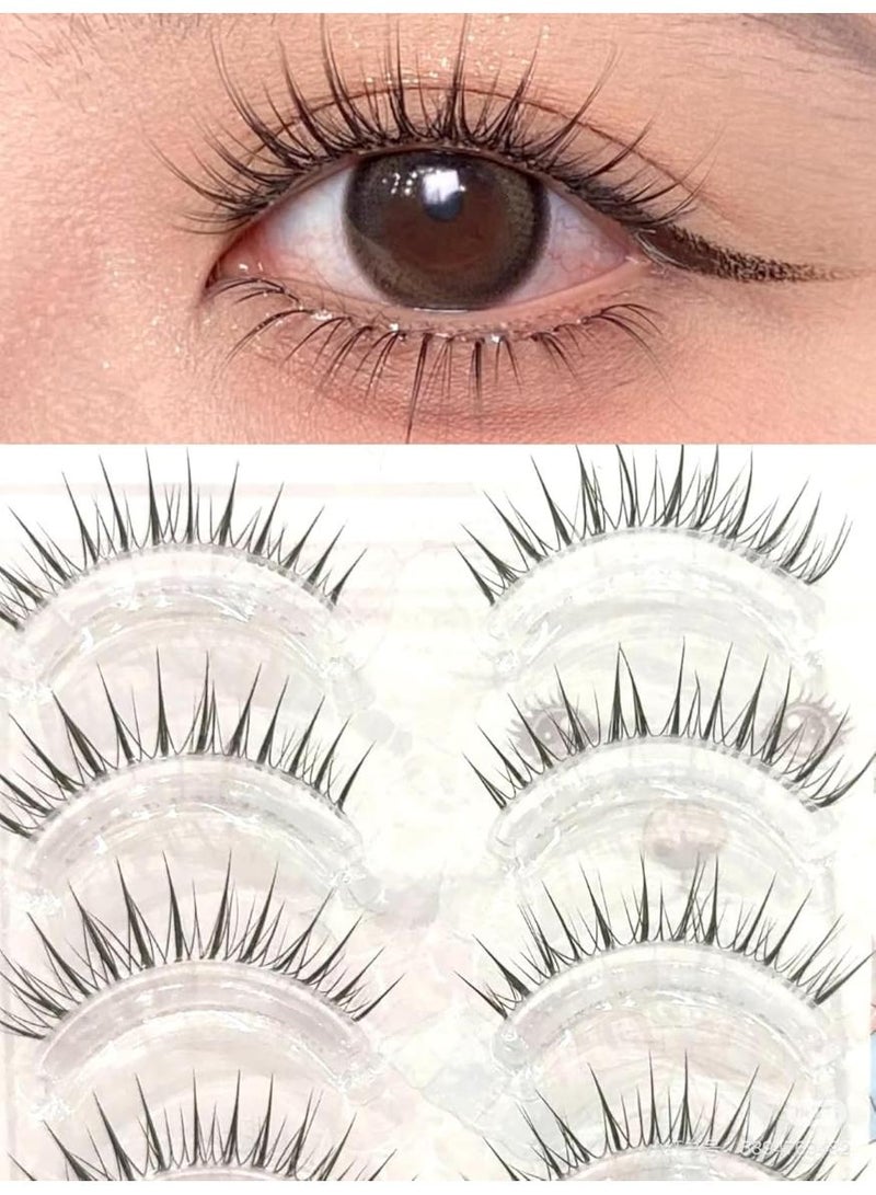 KHAJUL 5 Pairs Fake Eyelashes False Eye Lashes Daily Strip Cross Black Thin Band 7-10mm Comic Manga Natural Curl Lashes Cosplay V Shape Lash for Wedding Party Work Natural Look Eye Makeup - Image 1