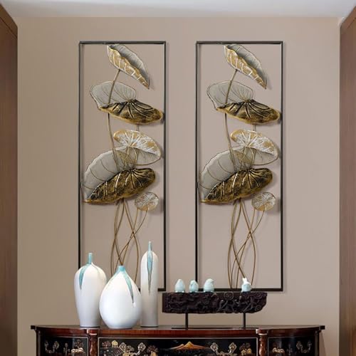 F-RIQA METAL® Golden Leaf Metal Wall Art Set of 2 Panels | Modern Iron Wall Hanging Decor for Living Room, Bedroom, Dining Room, Hallway & Office (36 × 13 Inch Each) - Image 3