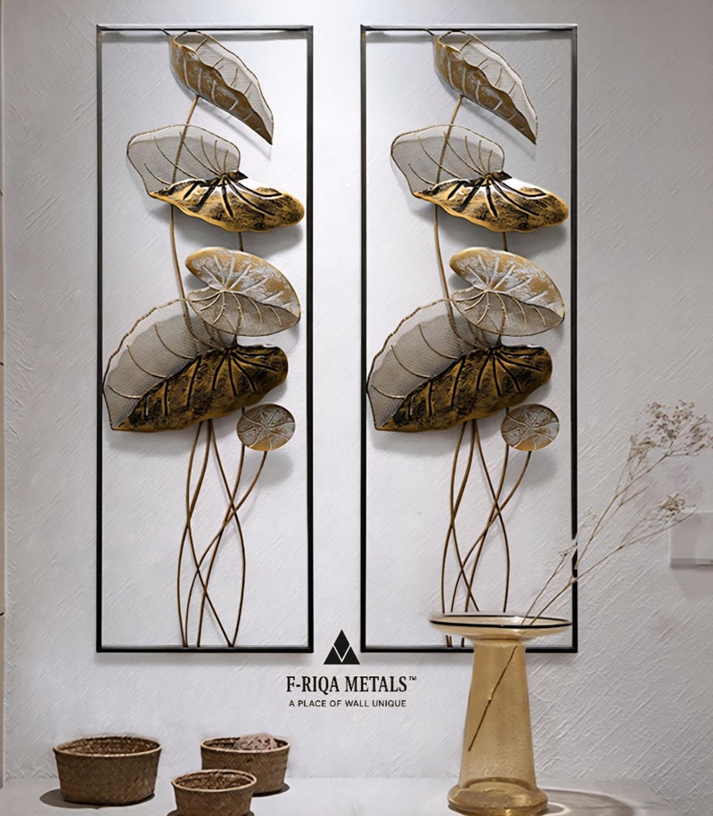 F-RIQA METAL® Golden Leaf Metal Wall Art Set of 2 Panels | Modern Iron Wall Hanging Decor for Living Room, Bedroom, Dining Room, Hallway & Office (36 × 13 Inch Each) - Image 4