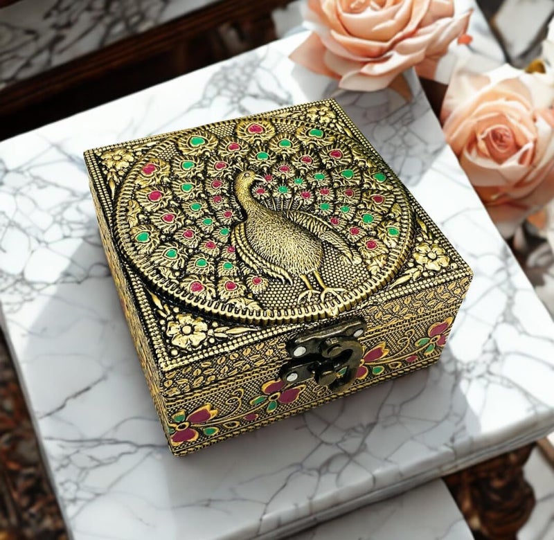 CRAFTS WORLD Wooden Jewellery Box for Women – Multipurpose Vanity Storage Box | Decorative 4x4 Inch Gift Box for Jewelry, Return Gifts, Weddings & Festivals (Pack Of 1) - Image 1