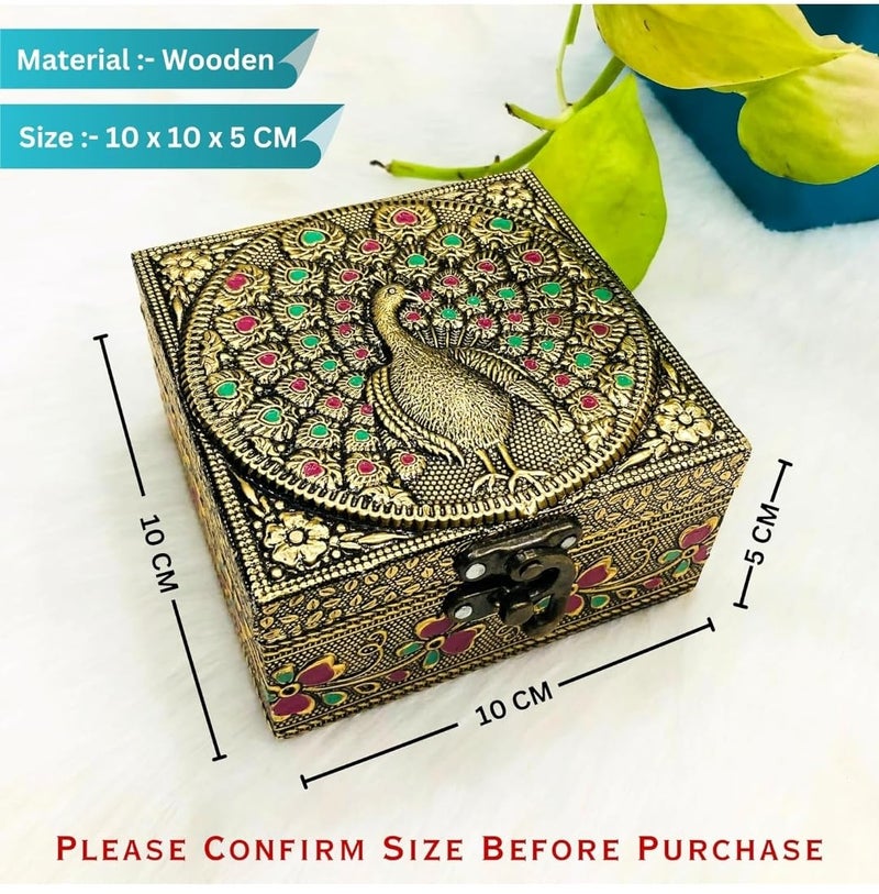 CRAFTS WORLD Wooden Jewellery Box for Women – Multipurpose Vanity Storage Box | Decorative 4x4 Inch Gift Box for Jewelry, Return Gifts, Weddings & Festivals (Pack Of 1) - Image 5