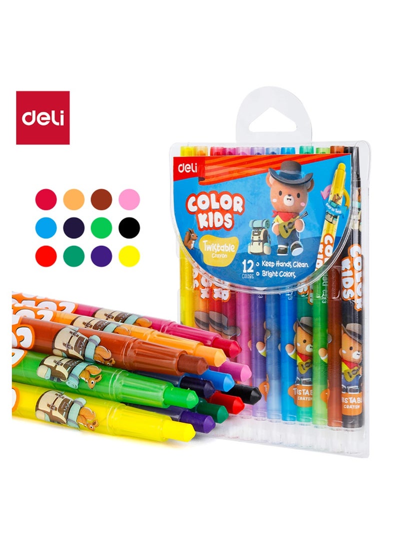 Deli Wax crayons Deli EC223-12 round. with a rotating mechanism 12 colors. - Image 1