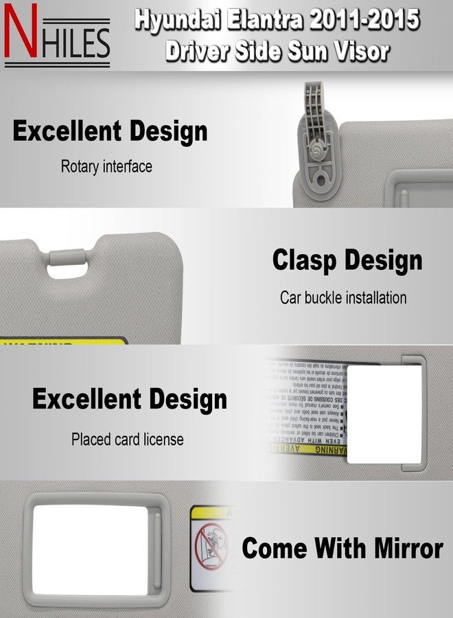 NHILES Left Driver Side Sun Visor Replacement Compatible with Hyundai Elantra 2011 2012 2013 2014 2015 Replace# 852103X000TX Colour Gray - Image 3