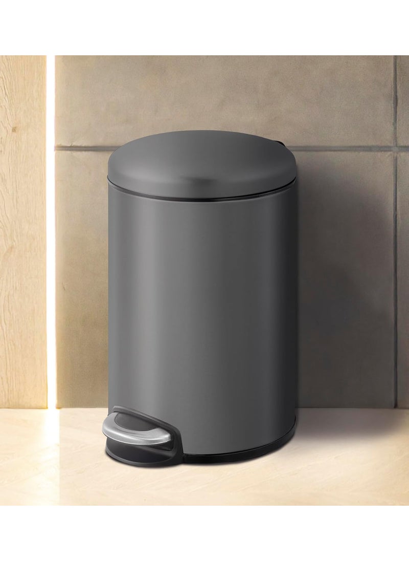 Obsessions Obsessions Fingerprint Resistant Round Step Dustbin with Liner 5 Litre Titanium Grey  - Image 1