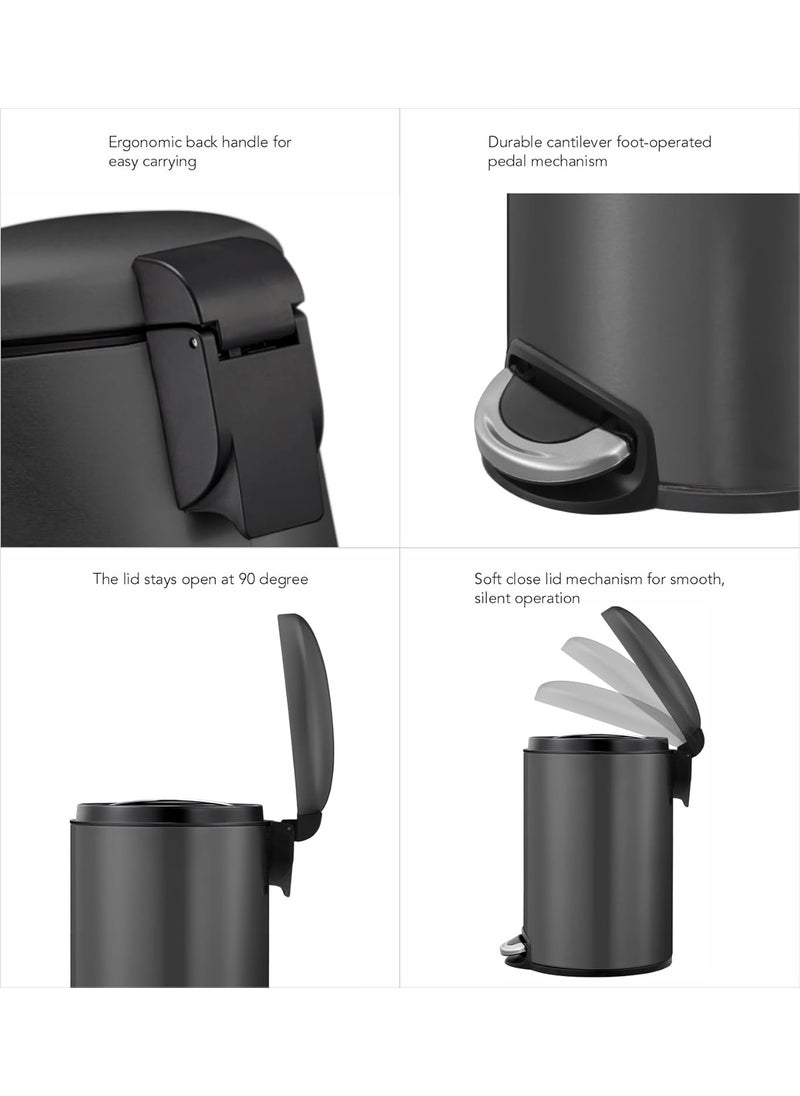 Obsessions Obsessions Fingerprint Resistant Round Step Dustbin with Liner 5 Litre Titanium Grey  - Image 5