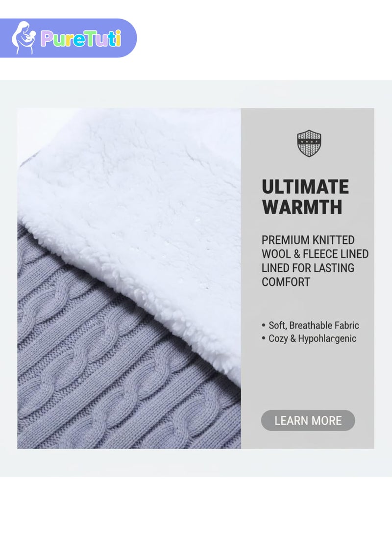 PureTuti Thermal Knitted Baby Swaddle Sack - All-Season Thick Fleece & Wool, Arms In/Out Design for Anti-Startle & Freedom, Stroller & Crib Sleeping Bag for Newborns 0-12 Months - Image 4