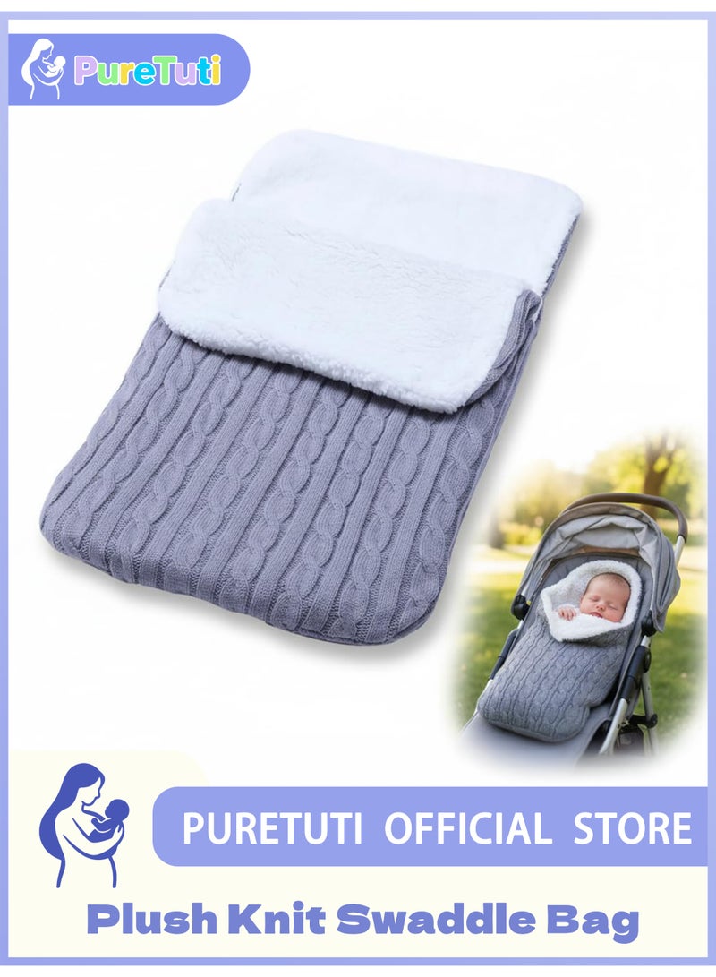 PureTuti Thermal Knitted Baby Swaddle Sack - All-Season Thick Fleece & Wool, Arms In/Out Design for Anti-Startle & Freedom, Stroller & Crib Sleeping Bag for Newborns 0-12 Months - Image 1