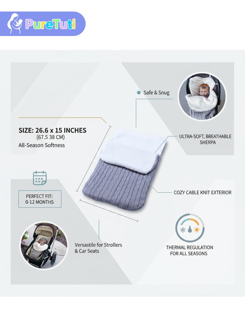 PureTuti Thermal Knitted Baby Swaddle Sack - All-Season Thick Fleece & Wool, Arms In/Out Design for Anti-Startle & Freedom, Stroller & Crib Sleeping Bag for Newborns 0-12 Months - Image 5