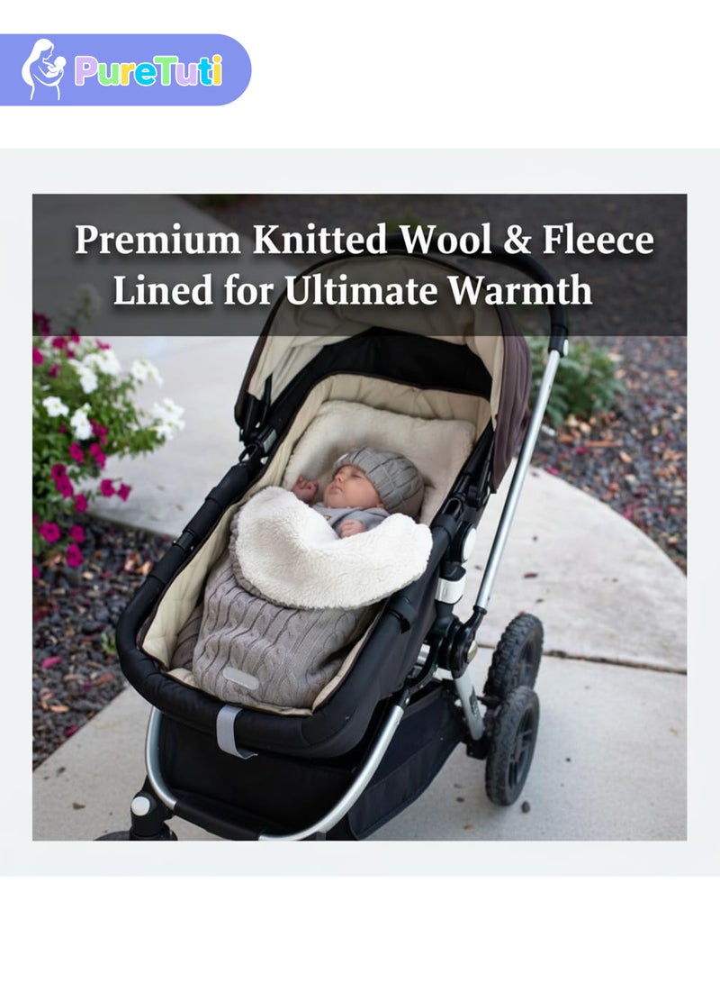 PureTuti Thermal Knitted Baby Swaddle Sack - All-Season Thick Fleece & Wool, Arms In/Out Design for Anti-Startle & Freedom, Stroller & Crib Sleeping Bag for Newborns 0-12 Months - Image 3