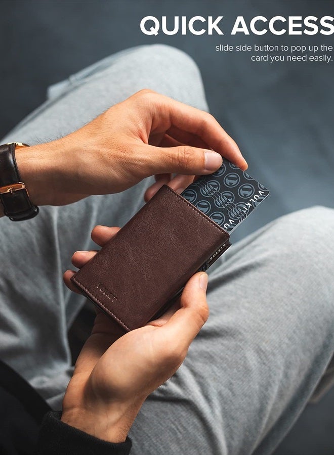 VULKIT Card Holder Wallet with Coin Pocket Magnetic Closure Pop Up Cards With ID Window Leather Wallet for Cash & Credit Cards, Espresso  - Image 3