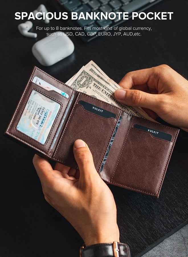 VULKIT Card Holder Wallet with Coin Pocket Magnetic Closure Pop Up Cards With ID Window Leather Wallet for Cash & Credit Cards, Espresso  - Image 4