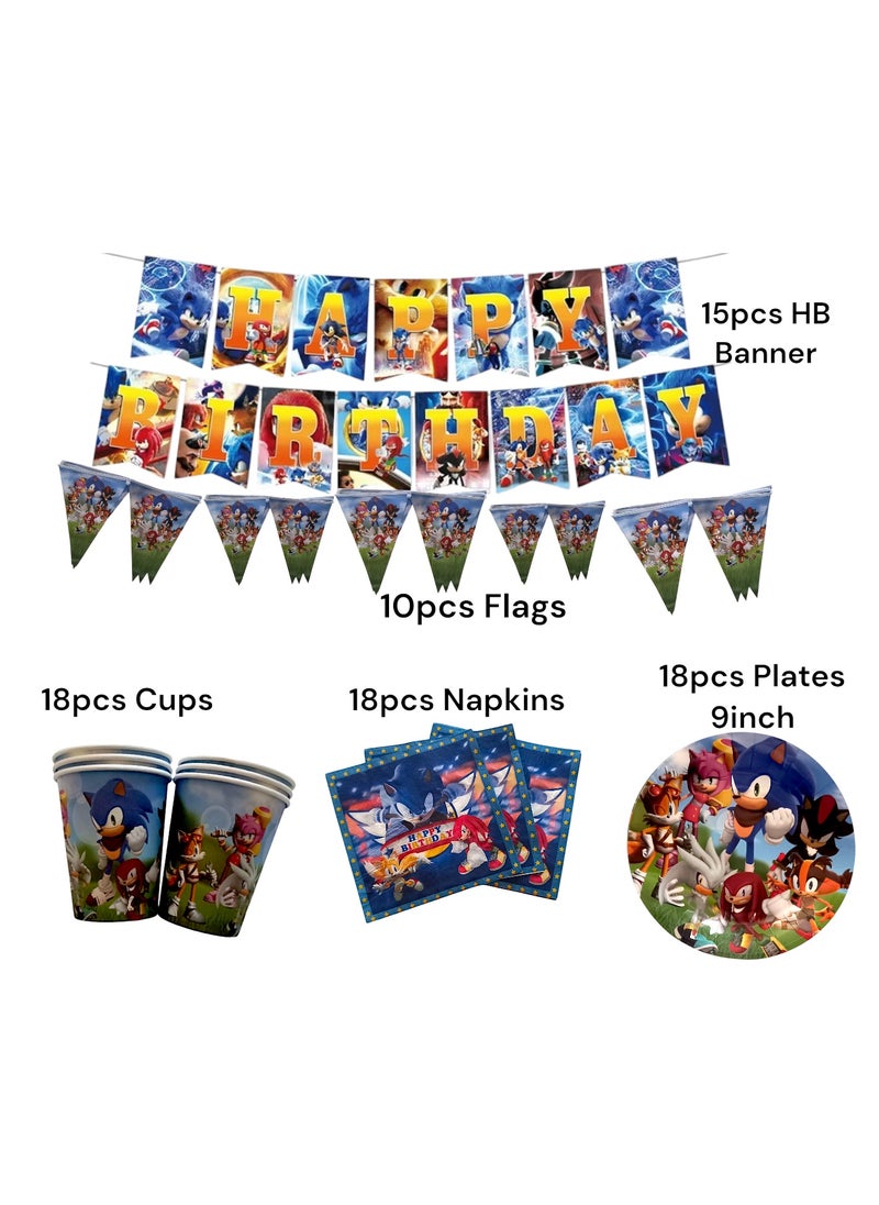 Tamona Sonic The Hedgehog Birthday Party Supplies, Party Decorations 79 Pcs, Include Banners, Plates, Cups & Napkins, Sonic Unique Party Bundle-Serves 18 Guests  - Image 2