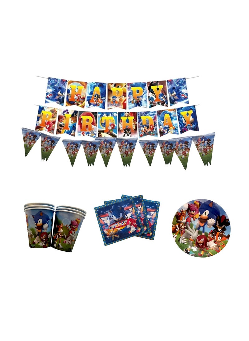 Tamona Sonic The Hedgehog Birthday Party Supplies, Party Decorations 79 Pcs, Include Banners, Plates, Cups & Napkins, Sonic Unique Party Bundle-Serves 18 Guests  - Image 3