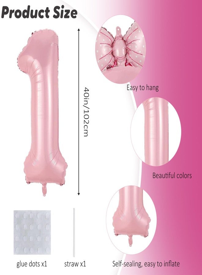 Eoopoon 40in Number 1 Balloon with Bow, Pink Large Happy Birthday Balloon for Girls 1st Birthday Party, Perfect for birthday Decorations Party Supplies (Number 1) - Image 5