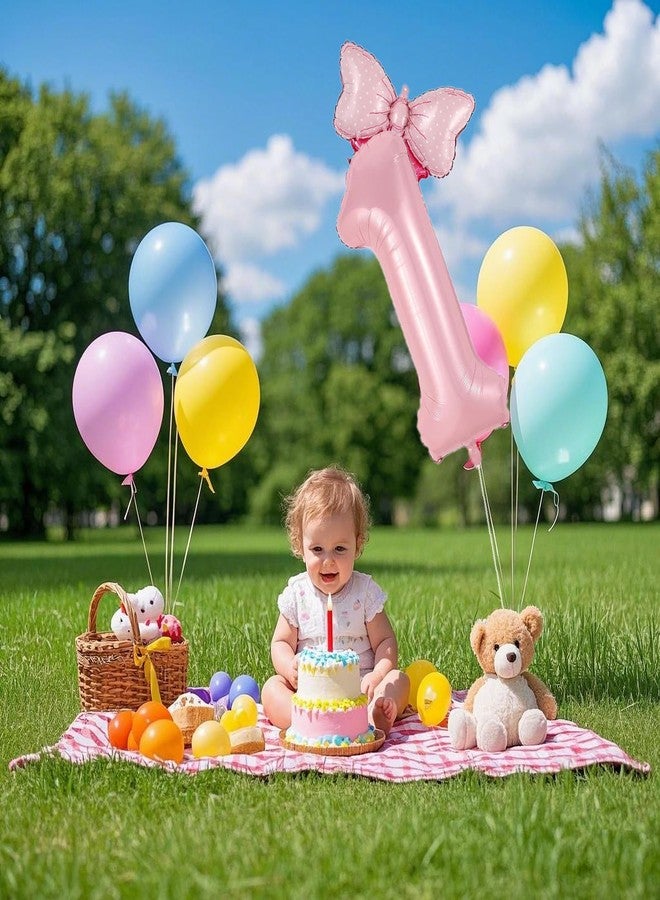 Eoopoon 40in Number 1 Balloon with Bow, Pink Large Happy Birthday Balloon for Girls 1st Birthday Party, Perfect for birthday Decorations Party Supplies (Number 1) - Image 3