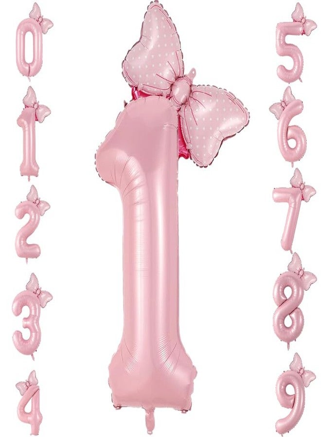Eoopoon 40in Number 1 Balloon with Bow, Pink Large Happy Birthday Balloon for Girls 1st Birthday Party, Perfect for birthday Decorations Party Supplies (Number 1) - Image 1