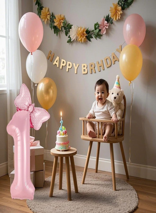 Eoopoon 40in Number 1 Balloon with Bow, Pink Large Happy Birthday Balloon for Girls 1st Birthday Party, Perfect for birthday Decorations Party Supplies (Number 1) - Image 4