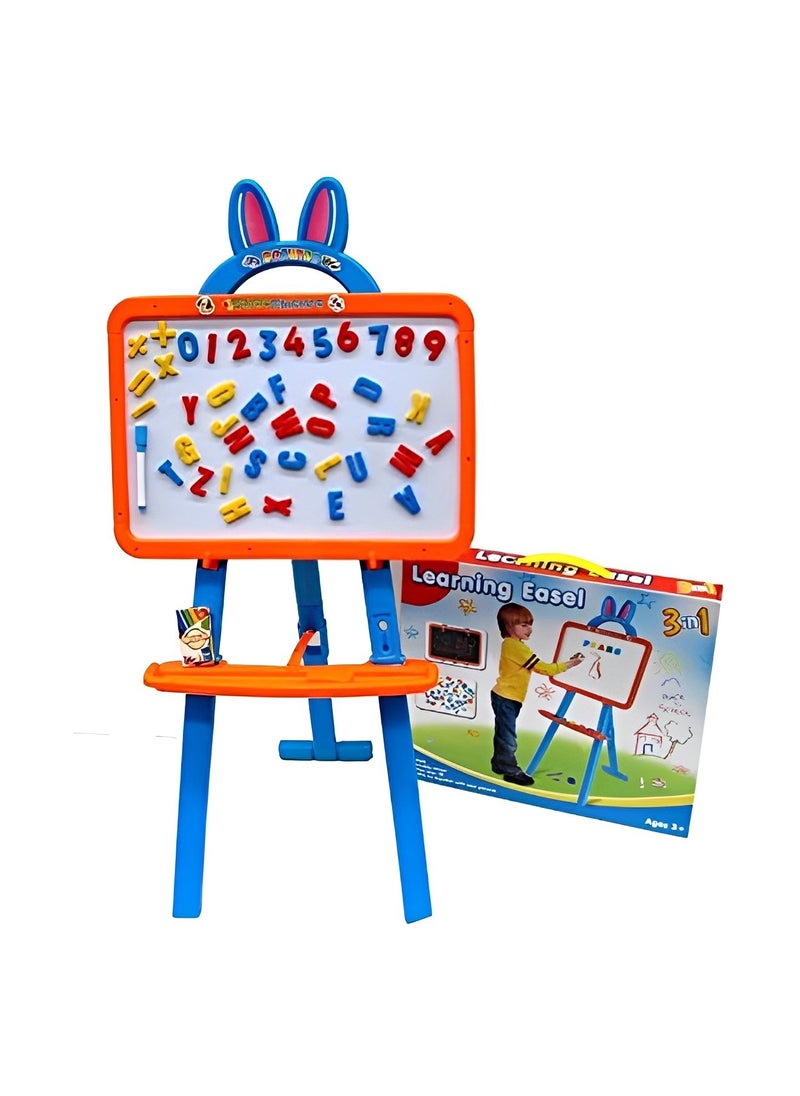 Adjustable Height Easel Board For Kids 3 in 1 Dry Erase White Board Magnetic Board And Chalk board With Letters And Numbers  - Image 1