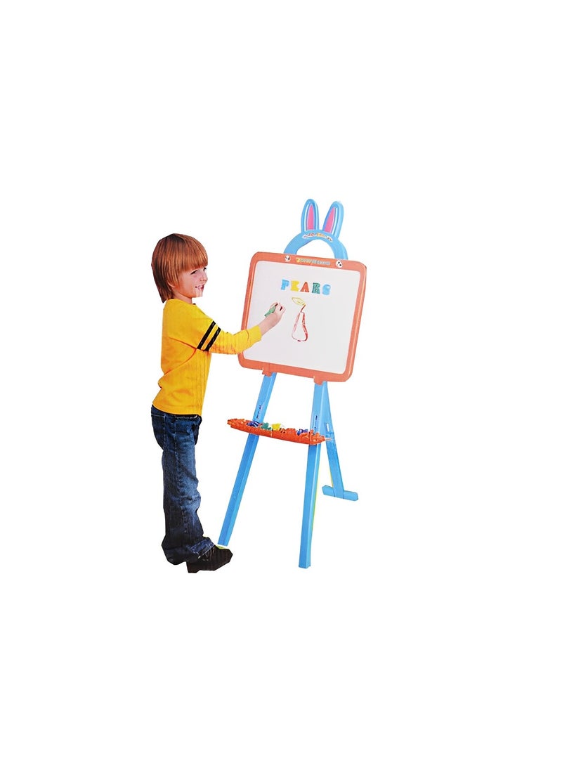 Adjustable Height Easel Board For Kids 3 in 1 Dry Erase White Board Magnetic Board And Chalk board With Letters And Numbers  - Image 2