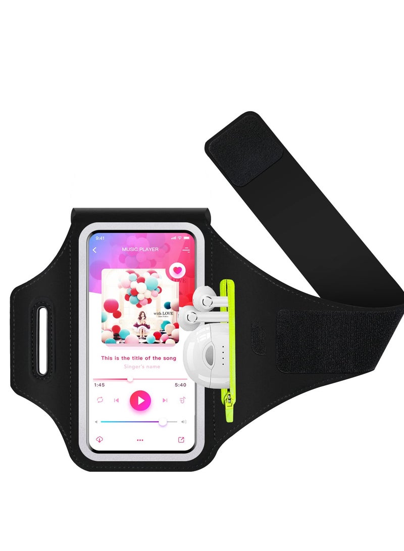 Phone Armband for Running Cell Phone Armband with Zipper Pocket for Earbuds Car Keys, Water Resistant Sport Arm Band for iPhone 14 13 12 11 Pro Galaxy S20 S30 Fit Up to 6.7'' with Phone Case