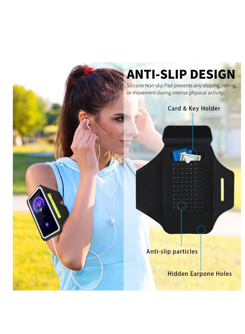 Phone Armband for Running Cell Phone Armband with Zipper Pocket for Earbuds Car Keys, Water Resistant Sport Arm Band for iPhone 14 13 12 11 Pro Galaxy S20 S30 Fit Up to 6.7'' with Phone Case