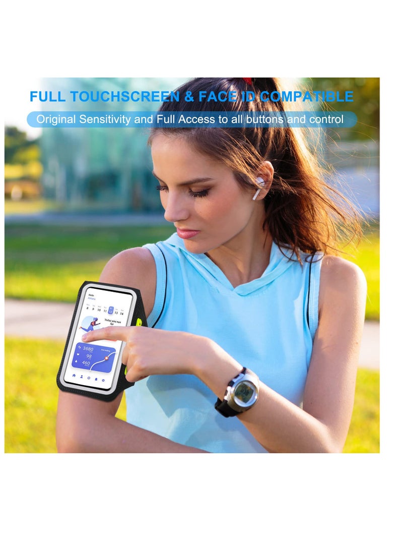 Phone Armband for Running Cell Phone Armband with Zipper Pocket for Earbuds Car Keys, Water Resistant Sport Arm Band for iPhone 14 13 12 11 Pro Galaxy S20 S30 Fit Up to 6.7'' with Phone Case