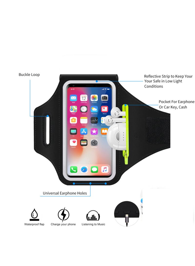 Phone Armband for Running Cell Phone Armband with Zipper Pocket for Earbuds Car Keys, Water Resistant Sport Arm Band for iPhone 14 13 12 11 Pro Galaxy S20 S30 Fit Up to 6.7'' with Phone Case