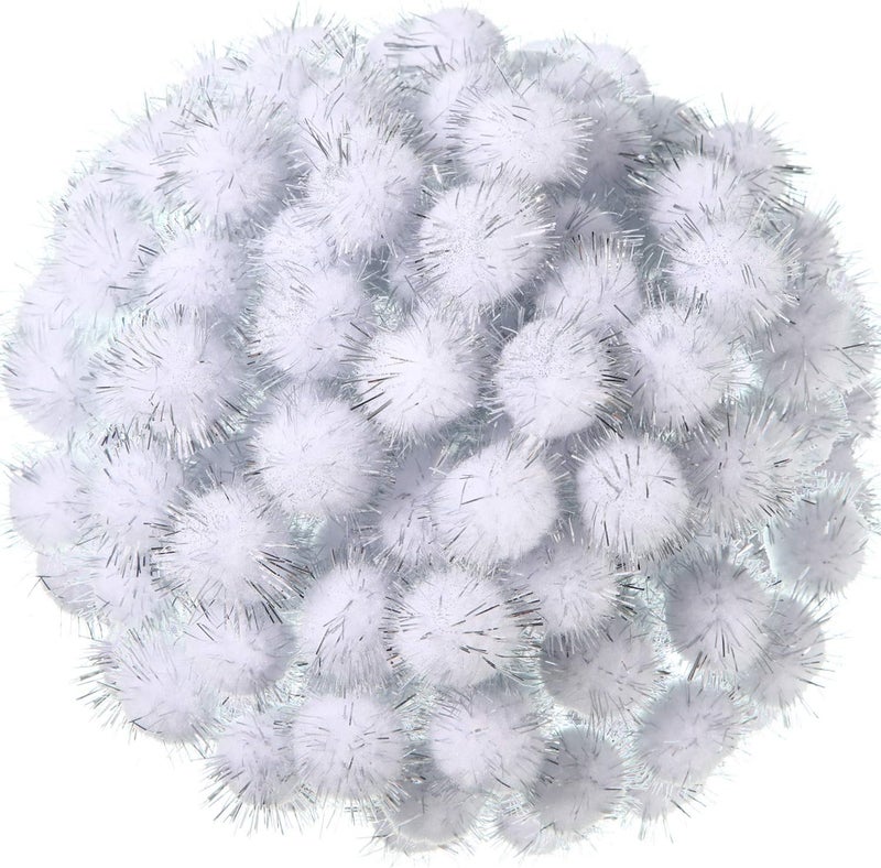 Shappy 1000 Pcs Christmas Pom Poms for Crafts Bulk 0.5 Inch Glitter Fuzzy Craft Pom Poms Arts and Crafts Balls for Hobby Supplies and Craft DIY Material Making Decorations(White) - Image 1