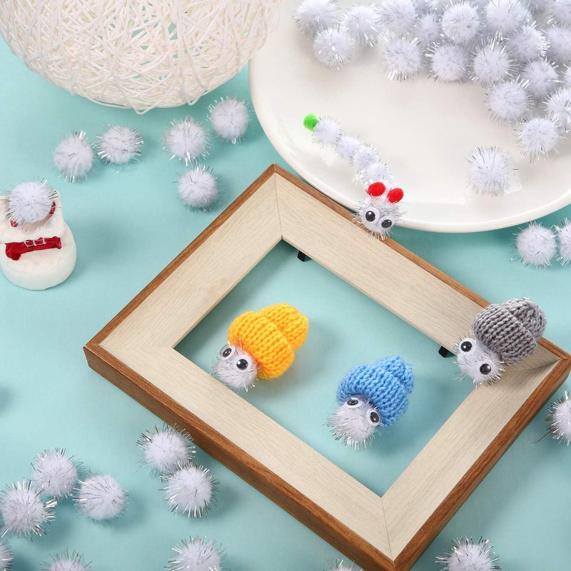 Shappy 1000 Pcs Christmas Pom Poms for Crafts Bulk 0.5 Inch Glitter Fuzzy Craft Pom Poms Arts and Crafts Balls for Hobby Supplies and Craft DIY Material Making Decorations(White) - Image 4