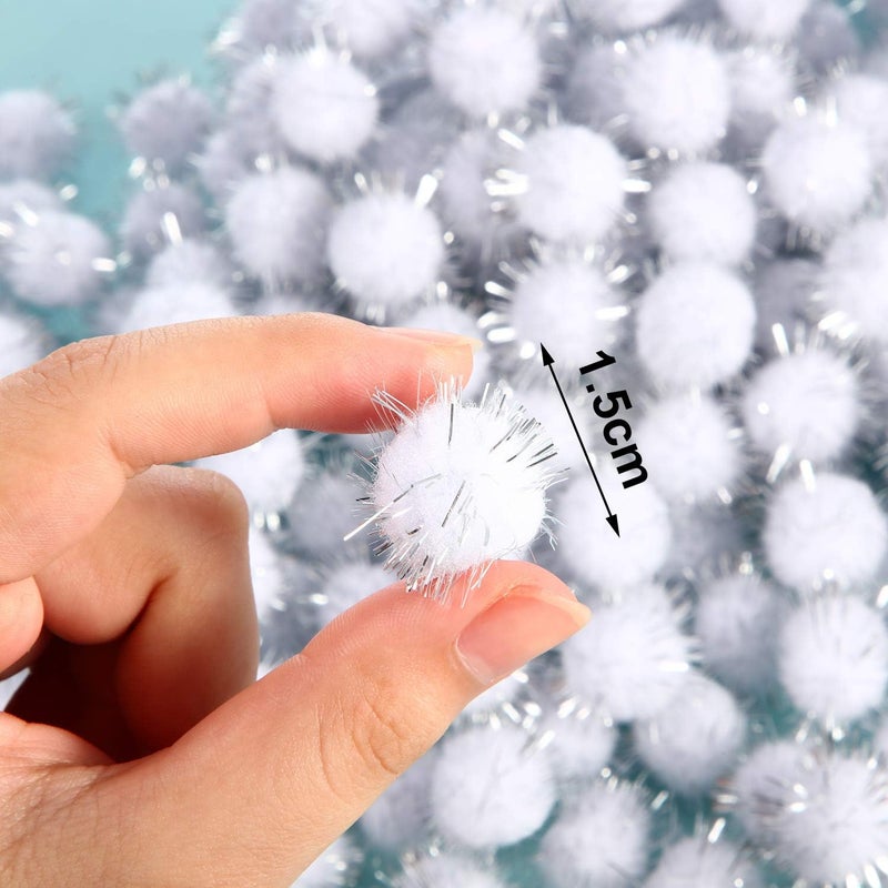 Shappy 1000 Pcs Christmas Pom Poms for Crafts Bulk 0.5 Inch Glitter Fuzzy Craft Pom Poms Arts and Crafts Balls for Hobby Supplies and Craft DIY Material Making Decorations(White) - Image 3