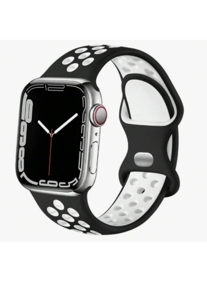 Breathable silicone sports band compatible with Apple Watch bands 42mm, 44mm, 45mm, 46mm, and 49mm ( black / white ) - Image 2