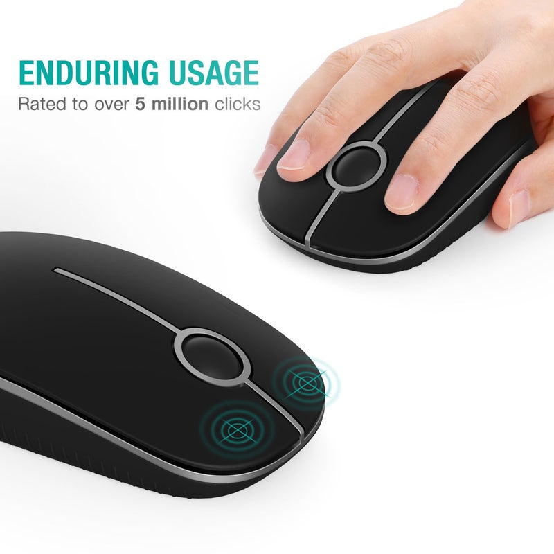 VssoPlor Wireless Mouse, 2.4G Slim Portable Computer Laptop Mouse with Nano Receiver Quiet Silent Optical Mice for Notebook, PC, Laptop, Computer-Black and Silver - Image 2