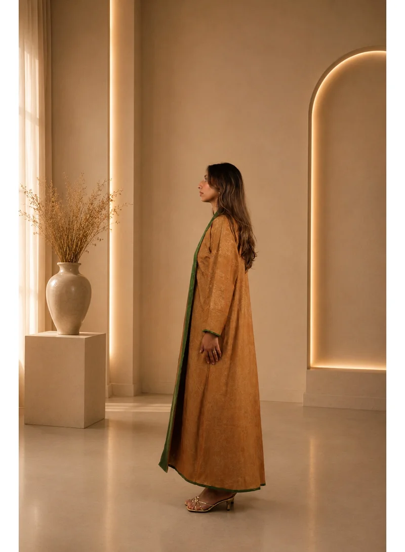 JAMEELA  Reversible Abaya with Scarf - Olive to Bronze Jacquard for Women | Best Price UAE