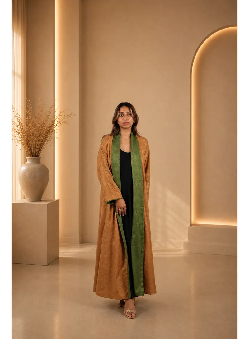 JAMEELA  Reversible Abaya with Scarf - Olive to Bronze Jacquard for Women | Best Price UAE