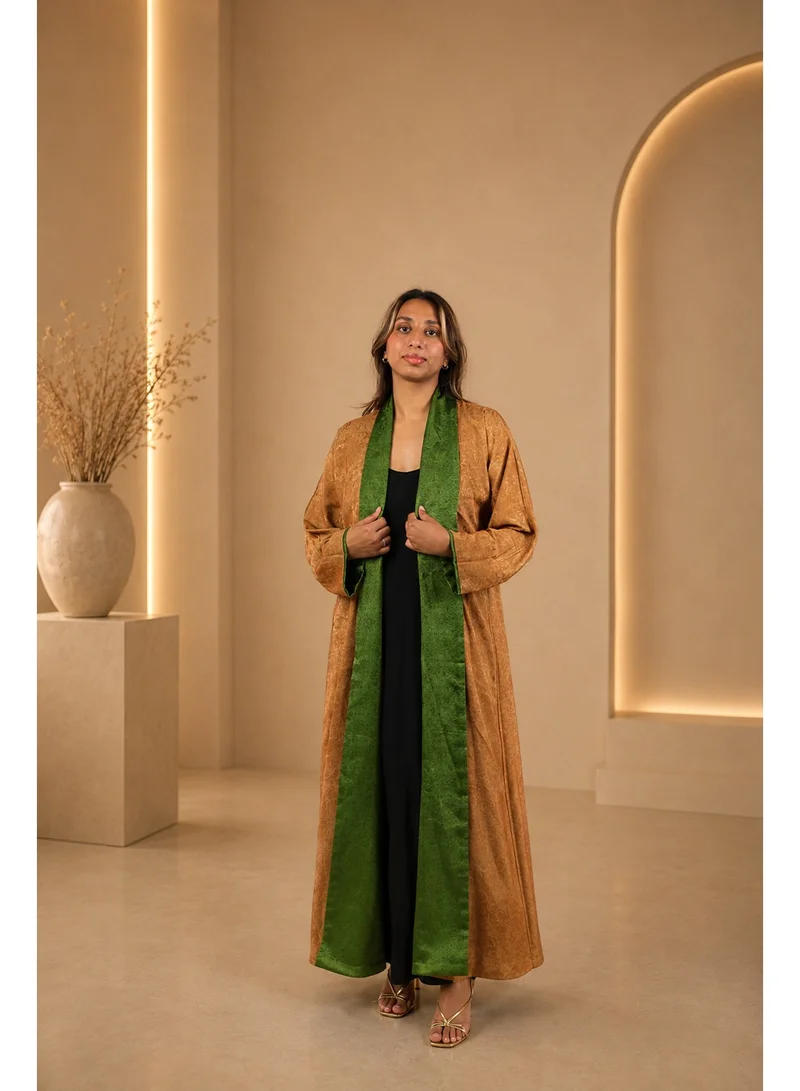 JAMEELA  Reversible Abaya with Scarf - Olive to Bronze Jacquard for Women | Best Price UAE