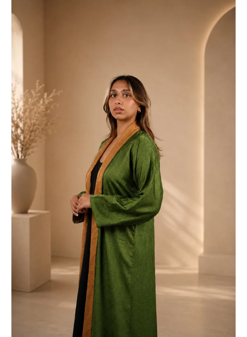 Reversible Abaya with Scarf - Olive to Bronze Jacquard