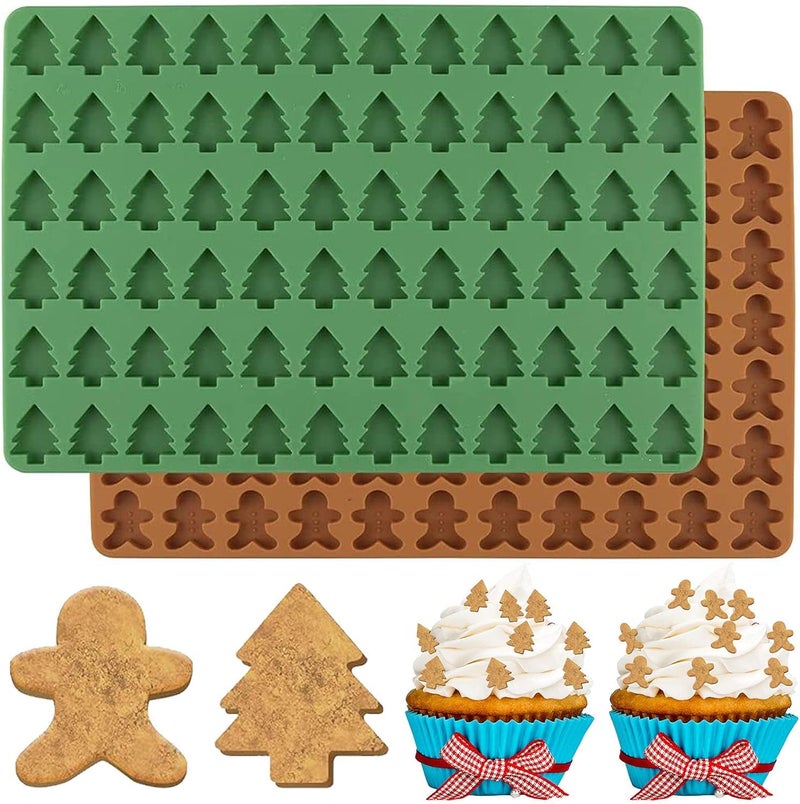 AnyDesign Christmas Silicone Molds Mini Xmas Tree  Gingerbread Candy Chocolate Mould Christmas NonStick Fondant Baking Mold for Handmade Soap Pudding Jelly Cake Cupcake Topper Decor 2Pcs