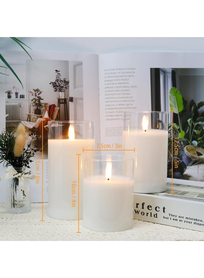 Set of 3 Glass Wax Flameless Candles 3D LED Candles White Wax Flickering Battery Candles with 8-Key Remote Control Timer for Home Wedding Party Christmas(Pivoted Flame-Shaped Tip) - Image 2