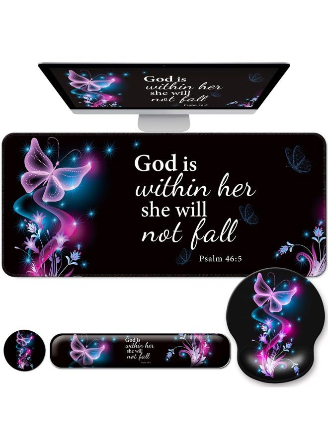 VINEBURY Desk Mat Set + Keyboard and Mouse Pad with Wrist Rest Support,4-in-1 Large Mousepad Computer Mats for Desktop Home & Office-Purple Butterflies - Image 1