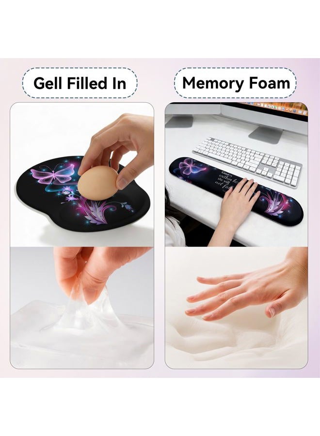 VINEBURY Desk Mat Set + Keyboard and Mouse Pad with Wrist Rest Support,4-in-1 Large Mousepad Computer Mats for Desktop Home & Office-Purple Butterflies - Image 5