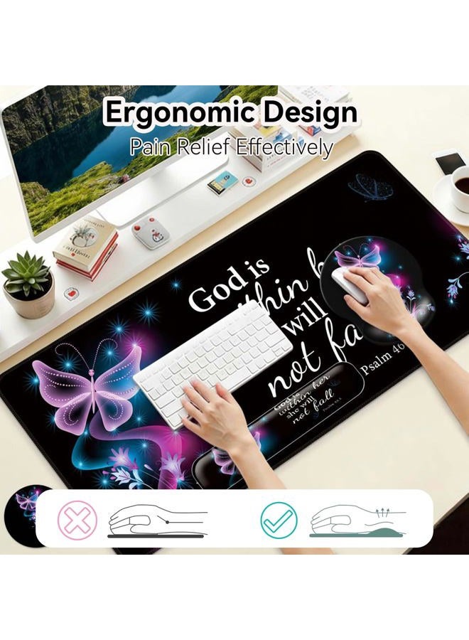 VINEBURY Desk Mat Set + Keyboard and Mouse Pad with Wrist Rest Support,4-in-1 Large Mousepad Computer Mats for Desktop Home & Office-Purple Butterflies - Image 3