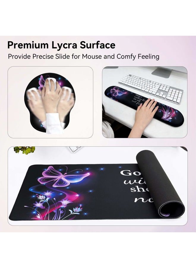 VINEBURY Desk Mat Set + Keyboard and Mouse Pad with Wrist Rest Support,4-in-1 Large Mousepad Computer Mats for Desktop Home & Office-Purple Butterflies - Image 4