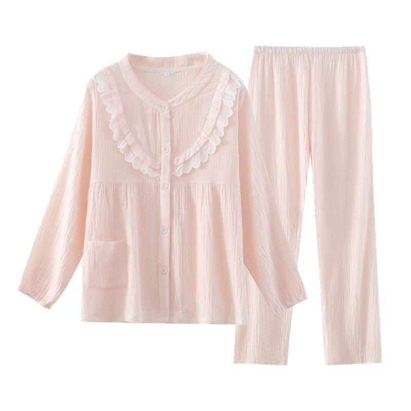 Women's Cotton Lace Pajama Set, Long Sleeve, Loose Fit - Image 5